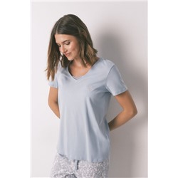 Pijama 100% algodón azul print flores