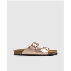 Pepe Jeans Sandalias planas de mujer con cierre de doble hebilla y plantilla de corcho