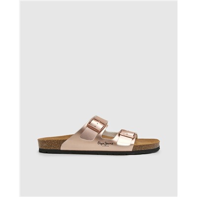Pepe Jeans Sandalias planas de mujer con cierre de doble hebilla y plantilla de corcho
