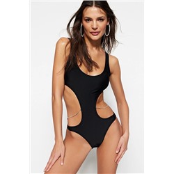 TRENDYOLMİLLA Siyah Yuvarlak Yaka Boncuk Aksesuarlı High Leg Mayokini TBESS23MA00092