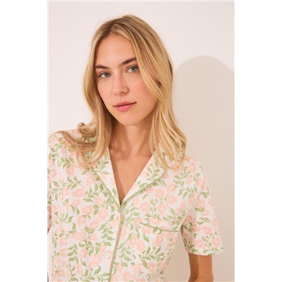 Pijama camisero algodón estampado rosa