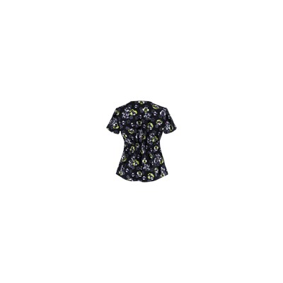 Heartsoul Fleur Girl Print Mock Wrap Scrub Top