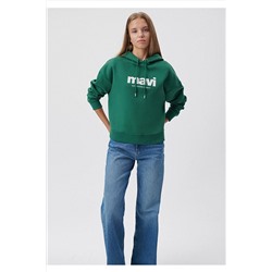 Mavi Logo Baskılı Kapüşonlu Yeşil Sweatshirt 168334-71874