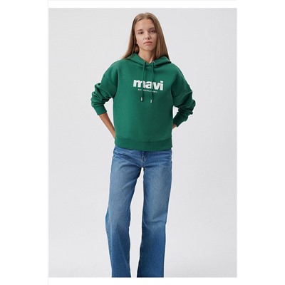 Mavi Logo Baskılı Kapüşonlu Yeşil Sweatshirt 168334-71874