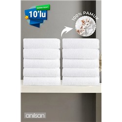 Anılsan, 10'lu Beyaz El Havlusu - 50x90 Cm, 225 Gr, %100 Pamuk, Spa Ve Otel Havlusu, Günlük Kullanıma Uygun