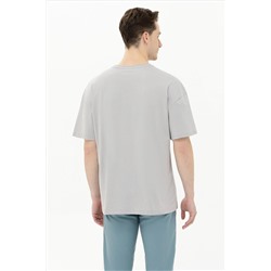 Erkek Gri Oversize Bisiklet Yaka Tişört