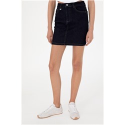 Kadın Koyu Mavi Mini Boy Jean Etek