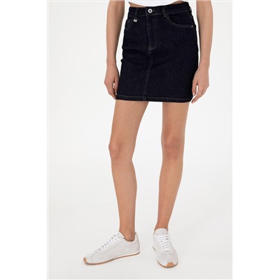 Kadın Koyu Mavi Mini Boy Jean Etek