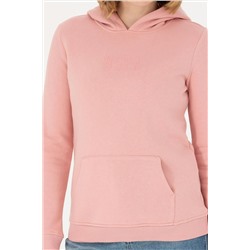 Kadın Pudra Kapüşonlu Basic Sweatshirt