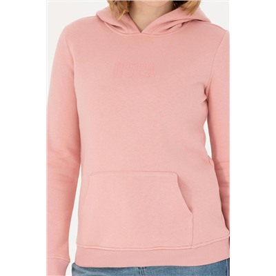 Kadın Pudra Kapüşonlu Basic Sweatshirt