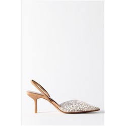 HIGH-HEEL SLINGBACK SHOES WITH FAUX PEARLS