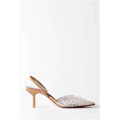 HIGH-HEEL SLINGBACK SHOES WITH FAUX PEARLS
