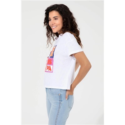 Kadın Mavi Bisiklet Yaka Crop Tişört
