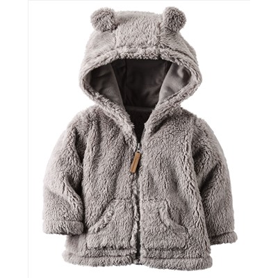 Hooded Sherpa Zip-Front Jacket