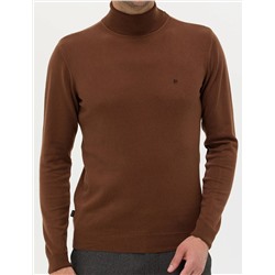 Kahverengi Slim Fit Balıkçı Yaka Basic Triko Kazak