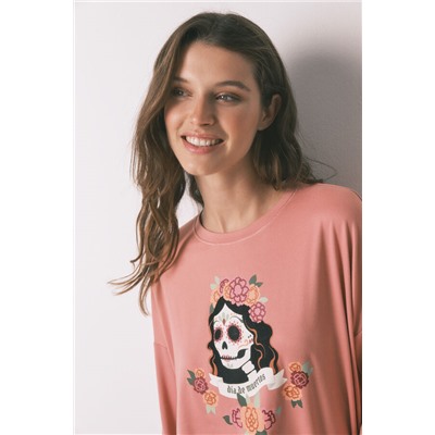Pijama largo polar "La Catrina" rosa