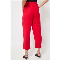 Pantalón recto 7/8 con cintura alta de lino Rojo