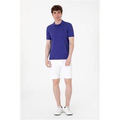 Erkek Slim Fit Polo Yaka Mavi Basic Tişört