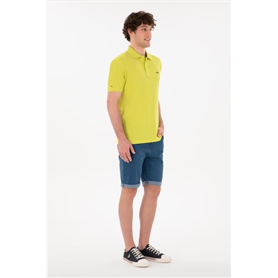 Erkek Regular Fit Polo Yaka Fıstık Yeşili Basic Tişört