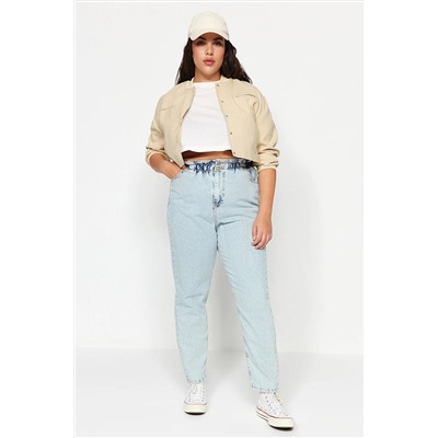 Trendyol Curve Mavi Yüksek Bel Beli Lastikli Mom Jeans TBBSS22JE00009