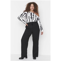 Trendyol Curve Siyah Beli Lastikli Wideleg Dokuma Pantolon TBBAW23AR00052