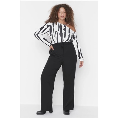 Trendyol Curve Siyah Beli Lastikli Wideleg Dokuma Pantolon TBBAW23AR00052