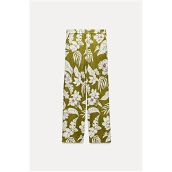 LINEN BLEND FLORAL PRINT TROUSERS