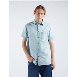 Denim Short Sleeve Shirt, Men, Light Blue