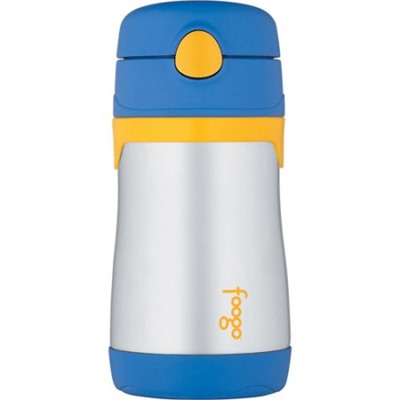 THERMOS FOOGO Vacuum Insulated Stainless Steel 10-Ounce Straw Bottle, Blue/Yellow
