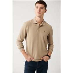 Avva Erkek Vizon 2 Düğmeli Polo Yaka Pamuklu Slim Fit Dar Kesim Sweatshirt B001080