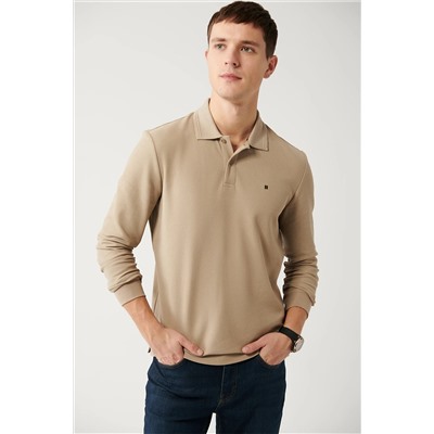 Avva Erkek Vizon 2 Düğmeli Polo Yaka Pamuklu Slim Fit Dar Kesim Sweatshirt B001080