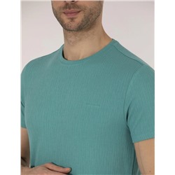 Yeşil Slim Fit Jakarlı Bisiklet Yaka Tişört