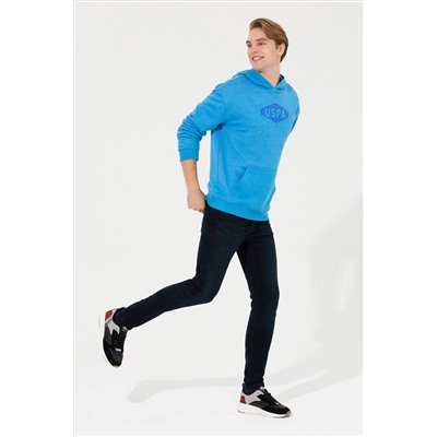 Erkek Kobalt Melanj Kapüşonlu Sweatshirt