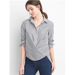Poplin stripe wrap-button shirt