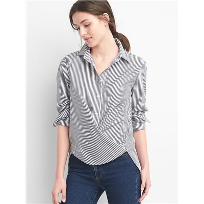 Poplin stripe wrap-button shirt