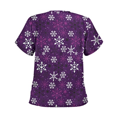 UA Sassy Snowflakes Eggplant Print Scrub Top