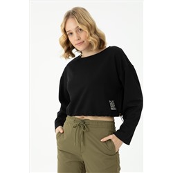 Kadın Siyah Bisiklet Yaka Sweatshirt
