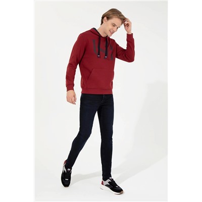 Erkek Vişne Kapüşonlu Sweatshirt