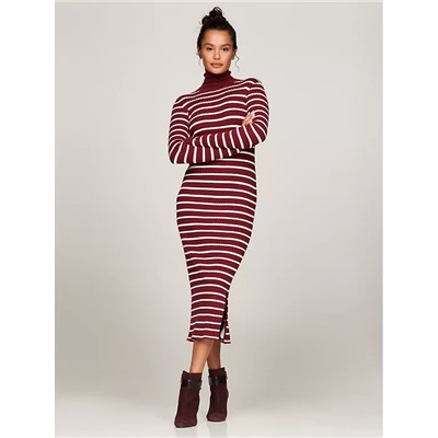 TOMMY HILFIGER SLIM FIT STRIPE MIDI SWEATER DRESS