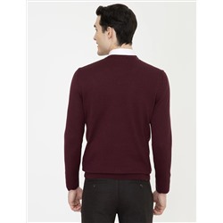 Bordo Slim Fit V Yaka Basic Triko Kazak