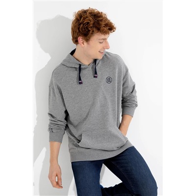 Erkek Gri Melanj Kapüşonlu Oversize Sweatshirt