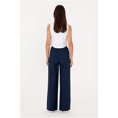 Kadın Lacivert Loose Relax Fit Kanvas Pantolon