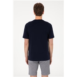 Erkek Comfort Fit Bisiklet Yaka Lacivert Tişört