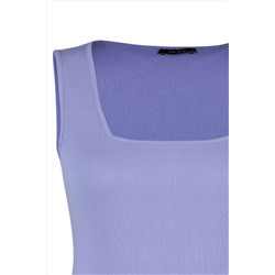 Lila Basic Fitilli Kare Yaka Örme Büyük Beden Atlet TBBSS22AL0011