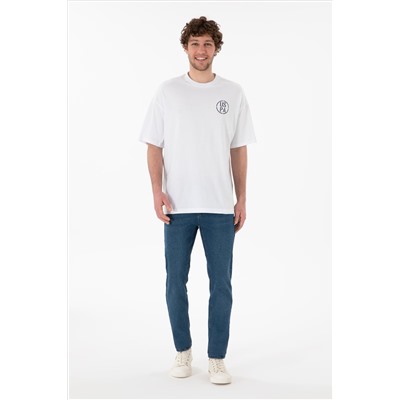 Erkek Oversize Fit Bisiklet Yaka Beyaz Tişört
