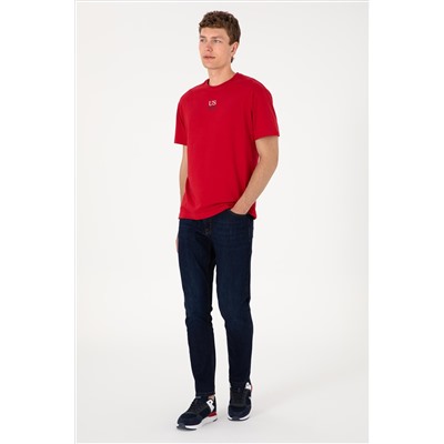 Erkek Comfort Fit Bisiklet Yaka Kırmızı Tişört