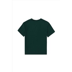 Erkek Çocuk Koyu Yeşil Oversize Bisiklet Yaka Tişört