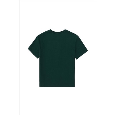 Erkek Çocuk Koyu Yeşil Oversize Bisiklet Yaka Tişört