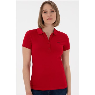 Kadın Kırmızı Basic Polo Yaka Tişört
