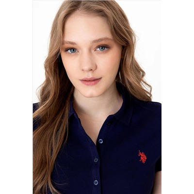 Kadın Lacivert Basic Polo Yaka Tişört